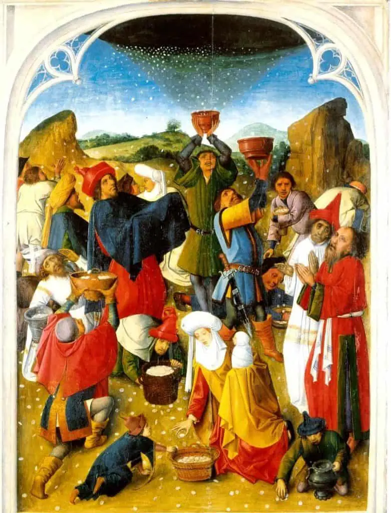 Artists painting of the gathering of Manna