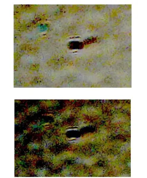A view of an Invisible Terrestrial Entity of the first kind (ITE-1) detected in two different photos on September 5, 2015, in the evening sky over Tampa Bay. Florida, via the pair of 100 mm Galileo and Santilli telescopes with Sony Camera SLT-A58K set at ISO automatic and 15 seconds exposure. The entity is classified as an ISE-1 because it is solely detected via the Santilli telescope (thus emitting light with negative index of refraction), and it leaves a black image in the background of the digital camera (thus emitting light with negative energy).